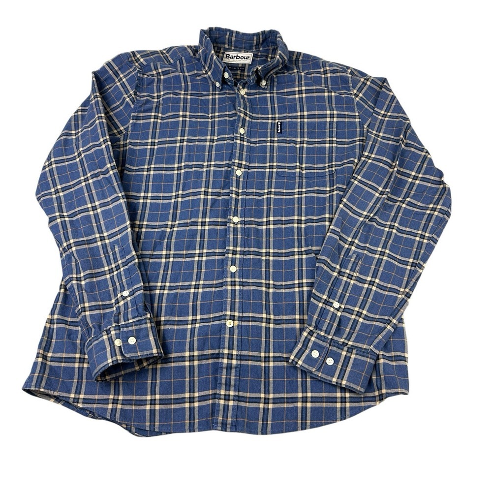 Barbour Shirt Mens Medium Blue Check Plaid Button Up Long Sleeve Formal Casual